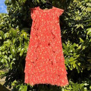 Sir. The Label tangerine orange floral silk gauze tiered ruffle mini dress